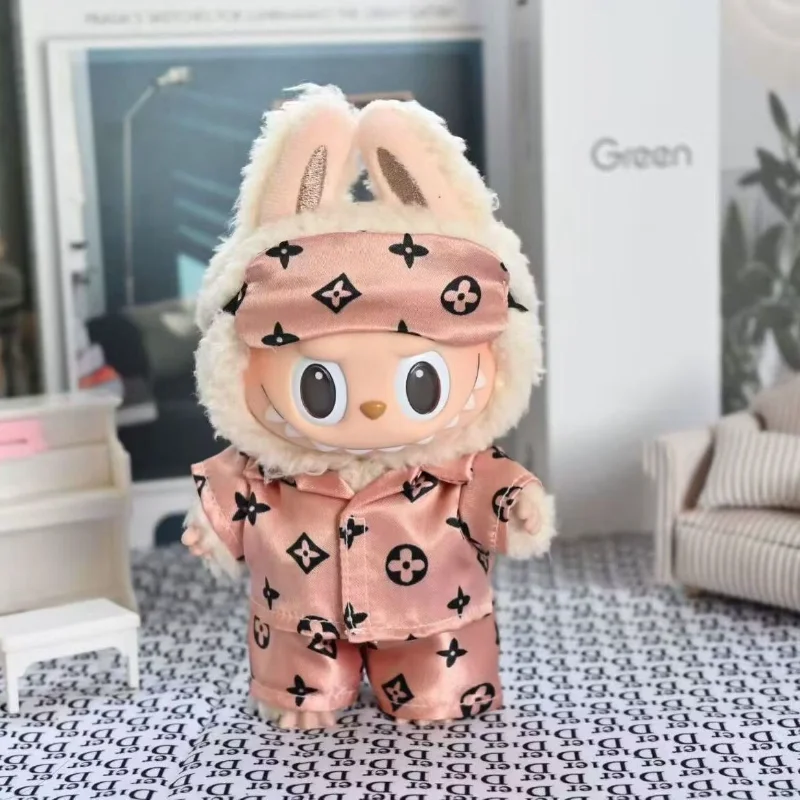 15-17cm For Labubu Doll Retro Luxury Pajamas With Eye Mask Three-Piece Outfit Clothes Fashion Pants Set Clothing Accessories - Image 2