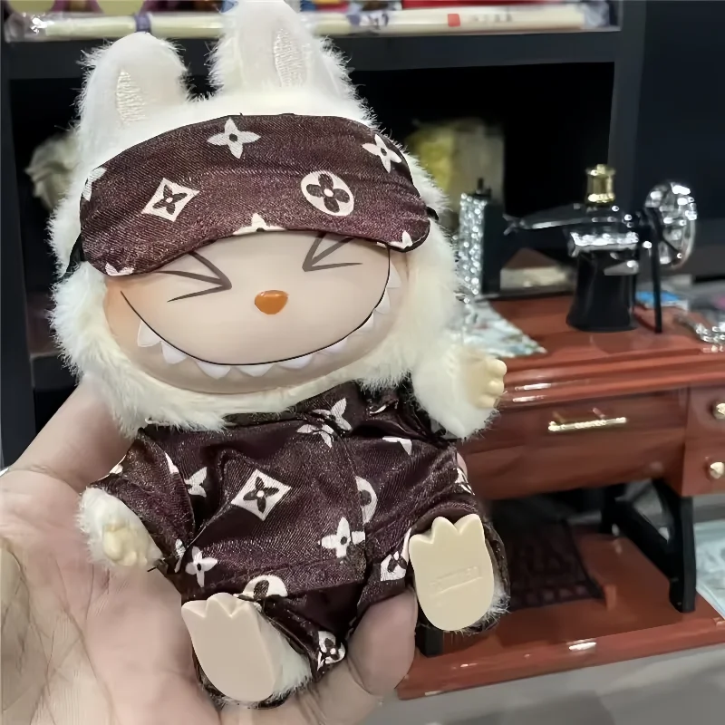 15-17cm For Labubu Doll Retro Luxury Pajamas With Eye Mask Three-Piece Outfit Clothes Fashion Pants Set Clothing Accessories - Image 6