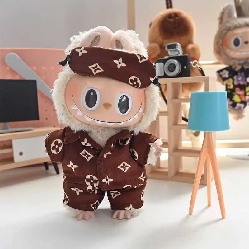 15-17cm For Labubu Doll Retro Luxury Pajamas With Eye Mask Three-Piece Outfit Clothes Fashion Pants Set Clothing Accessories - Image 3