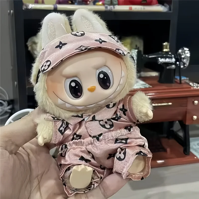 15-17cm For Labubu Doll Retro Luxury Pajamas With Eye Mask Three-Piece Outfit Clothes Fashion Pants Set Clothing Accessories - Image 5