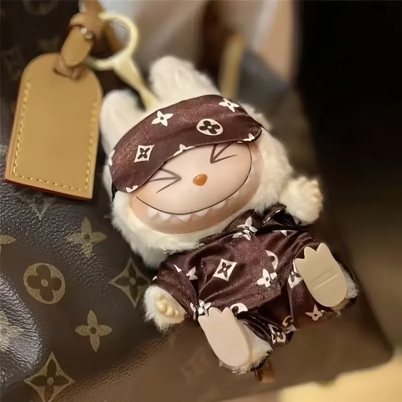 15-17cm For Labubu Doll Retro Luxury Pajamas With Eye Mask Three-Piece Outfit Clothes Fashion Pants Set Clothing Accessories - Image 4